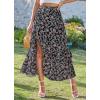 imageBTFBM Women 2026 Spring Summer Long Skirts Dress Boho Floral Elastic Waist Split Ruffle High Low Beach Maxi Skirt ClothesPrint Floral Black