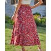 imageBTFBM Women 2026 Spring Summer Long Skirts Dress Boho Floral Elastic Waist Split Ruffle High Low Beach Maxi Skirt ClothesPrint Floral Red