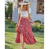 imageBTFBM Women 2026 Spring Summer Long Skirts Dress Boho Floral Elastic Waist Split Ruffle High Low Beach Maxi Skirt ClothesPrint Floral Red