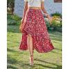 imageBTFBM Women 2026 Spring Summer Long Skirts Dress Boho Floral Elastic Waist Split Ruffle High Low Beach Maxi Skirt ClothesPrint Floral Red