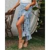 imageBTFBM Women 2026 Spring Summer Long Skirts Dress Boho Floral Elastic Waist Split Ruffle High Low Beach Maxi Skirt ClothesZblue