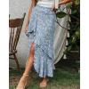 imageBTFBM Women 2026 Spring Summer Long Skirts Dress Boho Floral Elastic Waist Split Ruffle High Low Beach Maxi Skirt ClothesZblue