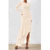 imageBTFBM Womens Maxi Dresses Fall 2025 Long Sleeve Ruched Bodycon Solid Ruffle Mermaid Cocktail Wedding Guest DressBeige