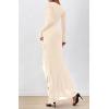 imageBTFBM Womens Maxi Dresses Fall 2025 Long Sleeve Ruched Bodycon Solid Ruffle Mermaid Cocktail Wedding Guest DressBeige