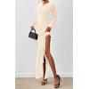 imageBTFBM Womens Maxi Dresses Fall 2025 Long Sleeve Ruched Bodycon Solid Ruffle Mermaid Cocktail Wedding Guest DressBeige