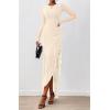 imageBTFBM Womens Maxi Dresses Fall 2025 Long Sleeve Ruched Bodycon Solid Ruffle Mermaid Cocktail Wedding Guest DressBeige