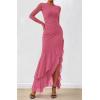 imageBTFBM Womens Maxi Dresses Fall 2025 Long Sleeve Ruched Bodycon Solid Ruffle Mermaid Cocktail Wedding Guest DressGrey Pink