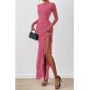 imageBTFBM Womens Maxi Dresses Fall 2025 Long Sleeve Ruched Bodycon Solid Ruffle Mermaid Cocktail Wedding Guest DressGrey Pink