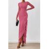 imageBTFBM Womens Maxi Dresses Fall 2025 Long Sleeve Ruched Bodycon Solid Ruffle Mermaid Cocktail Wedding Guest DressGrey Pink