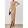imageBTFBM Womens Maxi Dresses Fall 2025 Long Sleeve Ruched Bodycon Solid Ruffle Mermaid Cocktail Wedding Guest DressKhaki