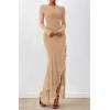 imageBTFBM Womens Maxi Dresses Fall 2025 Long Sleeve Ruched Bodycon Solid Ruffle Mermaid Cocktail Wedding Guest DressKhaki