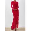 imageBTFBM Womens Maxi Dresses Fall 2025 Long Sleeve Ruched Bodycon Solid Ruffle Mermaid Cocktail Wedding Guest DressRed