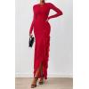 imageBTFBM Womens Maxi Dresses Fall 2025 Long Sleeve Ruched Bodycon Solid Ruffle Mermaid Cocktail Wedding Guest DressRed