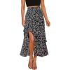 imageBTFBM Women 2026 Spring Summer Long Skirts Dress Boho Floral Elastic Waist Split Ruffle High Low Beach Maxi Skirt ClothesPrint Floral Black
