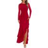 imageBTFBM Womens Maxi Dresses Fall 2025 Long Sleeve Ruched Bodycon Solid Ruffle Mermaid Cocktail Wedding Guest DressRed