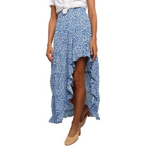 imageBTFBM Women 2026 Spring Summer Long Skirts Dress Boho Floral Elastic Waist Split Ruffle High Low Beach Maxi Skirt ClothesBlue