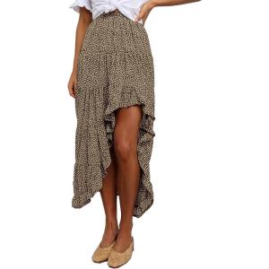 imageBTFBM Women 2026 Spring Summer Long Skirts Dress Boho Floral Elastic Waist Split Ruffle High Low Beach Maxi Skirt ClothesCoffee