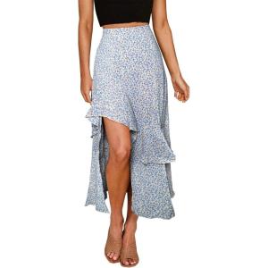 imageBTFBM Women 2026 Spring Summer Long Skirts Dress Boho Floral Elastic Waist Split Ruffle High Low Beach Maxi Skirt ClothesZlight Blue