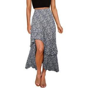 imageBTFBM Women 2026 Spring Summer Long Skirts Dress Boho Floral Elastic Waist Split Ruffle High Low Beach Maxi Skirt ClothesZnavy