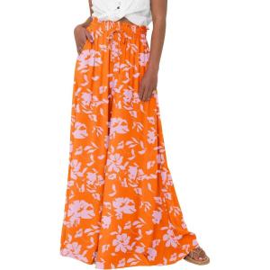 imageBTFBM Women Casual High Waist Wide Leg Pants 2026 Spring Summer Long Palazzo Pants Pocket Lounge Beach Vacation ClothesPrint Orange