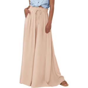 imageBTFBM Women Casual High Waist Wide Leg Pants 2026 Spring Summer Long Palazzo Pants Pocket Lounge Beach Vacation ClothesSolid Beige