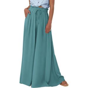 imageBTFBM Women Casual High Waist Wide Leg Pants 2026 Spring Summer Long Palazzo Pants Pocket Lounge Beach Vacation ClothesSolid Blue Green