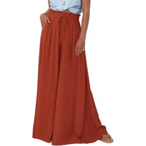 imageBTFBM Women Casual High Waist Wide Leg Pants 2026 Spring Summer Long Palazzo Pants Pocket Lounge Beach Vacation ClothesSolid Brick Red