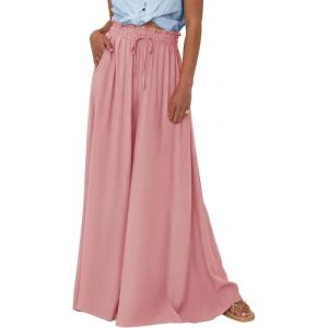 imageBTFBM Women Casual High Waist Wide Leg Pants 2026 Spring Summer Long Palazzo Pants Pocket Lounge Beach Vacation ClothesSolid Pink