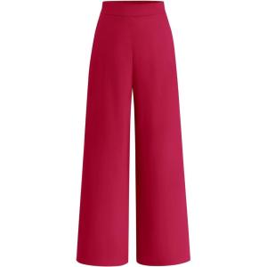 imageBTFBM Women High Waisted Wide Leg Pants Spring 2026 Business Casual Work Pants Loose Office Palazzo Trousers PocketsRose Red