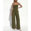 imageBTFBM Jumpsuits For Women Summer 2026 Beach Vacation Strapless Tube Top Jumpsuit Ruched Casual Wide Leg Pant RompersArmy Green