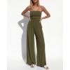 imageBTFBM Jumpsuits For Women Summer 2026 Beach Vacation Strapless Tube Top Jumpsuit Ruched Casual Wide Leg Pant RompersArmy Green