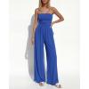 imageBTFBM Jumpsuits For Women Summer 2026 Beach Vacation Strapless Tube Top Jumpsuit Ruched Casual Wide Leg Pant RompersBlue