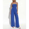imageBTFBM Jumpsuits For Women Summer 2026 Beach Vacation Strapless Tube Top Jumpsuit Ruched Casual Wide Leg Pant RompersBlue
