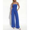imageBTFBM Jumpsuits For Women Summer 2026 Beach Vacation Strapless Tube Top Jumpsuit Ruched Casual Wide Leg Pant RompersBlue