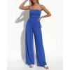 imageBTFBM Jumpsuits For Women Summer 2026 Beach Vacation Strapless Tube Top Jumpsuit Ruched Casual Wide Leg Pant RompersBlue