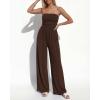 imageBTFBM Jumpsuits For Women Summer 2026 Beach Vacation Strapless Tube Top Jumpsuit Ruched Casual Wide Leg Pant RompersBrown