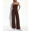 imageBTFBM Jumpsuits For Women Summer 2026 Beach Vacation Strapless Tube Top Jumpsuit Ruched Casual Wide Leg Pant RompersBrown