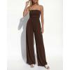 imageBTFBM Jumpsuits For Women Summer 2026 Beach Vacation Strapless Tube Top Jumpsuit Ruched Casual Wide Leg Pant RompersBrown