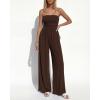 imageBTFBM Jumpsuits For Women Summer 2026 Beach Vacation Strapless Tube Top Jumpsuit Ruched Casual Wide Leg Pant RompersBrown