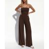 imageBTFBM Jumpsuits For Women Summer 2026 Beach Vacation Strapless Tube Top Jumpsuit Ruched Casual Wide Leg Pant RompersBrown