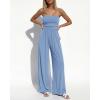 imageBTFBM Jumpsuits For Women Summer 2026 Beach Vacation Strapless Tube Top Jumpsuit Ruched Casual Wide Leg Pant RompersLight Blue