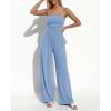 imageBTFBM Jumpsuits For Women Summer 2026 Beach Vacation Strapless Tube Top Jumpsuit Ruched Casual Wide Leg Pant RompersLight Blue