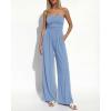imageBTFBM Jumpsuits For Women Summer 2026 Beach Vacation Strapless Tube Top Jumpsuit Ruched Casual Wide Leg Pant RompersLight Blue