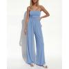 imageBTFBM Jumpsuits For Women Summer 2026 Beach Vacation Strapless Tube Top Jumpsuit Ruched Casual Wide Leg Pant RompersLight Blue