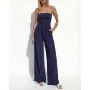 imageBTFBM Jumpsuits For Women Summer 2026 Beach Vacation Strapless Tube Top Jumpsuit Ruched Casual Wide Leg Pant RompersNavy Blue