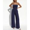 imageBTFBM Jumpsuits For Women Summer 2026 Beach Vacation Strapless Tube Top Jumpsuit Ruched Casual Wide Leg Pant RompersNavy Blue