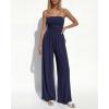 imageBTFBM Jumpsuits For Women Summer 2026 Beach Vacation Strapless Tube Top Jumpsuit Ruched Casual Wide Leg Pant RompersNavy Blue