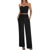 imageBTFBM Two Piece Sets For Women Summer Ribbed Strapless Twist Knot Tube Top Pants Set Casual 2026 Beach Vacation OutfitsBlack