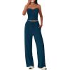 imageBTFBM Two Piece Sets For Women Summer Ribbed Strapless Twist Knot Tube Top Pants Set Casual 2026 Beach Vacation OutfitsDark Blue