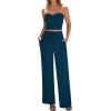 imageBTFBM Two Piece Sets For Women Summer Ribbed Strapless Twist Knot Tube Top Pants Set Casual 2026 Beach Vacation OutfitsDark Blue